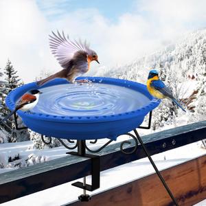 Lovppy Heated Bird Baths for Outdoors for Winter, 100W Heated Bird Bath Water Heater with Thermostatically Controlled, Heated Bird Bath for Deck Railing Outside Garden Patio Yard (Blue)