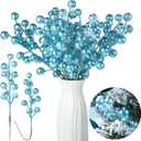Censen 36 Packs Artificial Berry Stems 8 Inch Snow Frosted Christmas Fake Spray Picks Holly Berry Branches for Christmas Tree Wreath DIY Crafts Holiday Ornaments Home Decor (Blue)