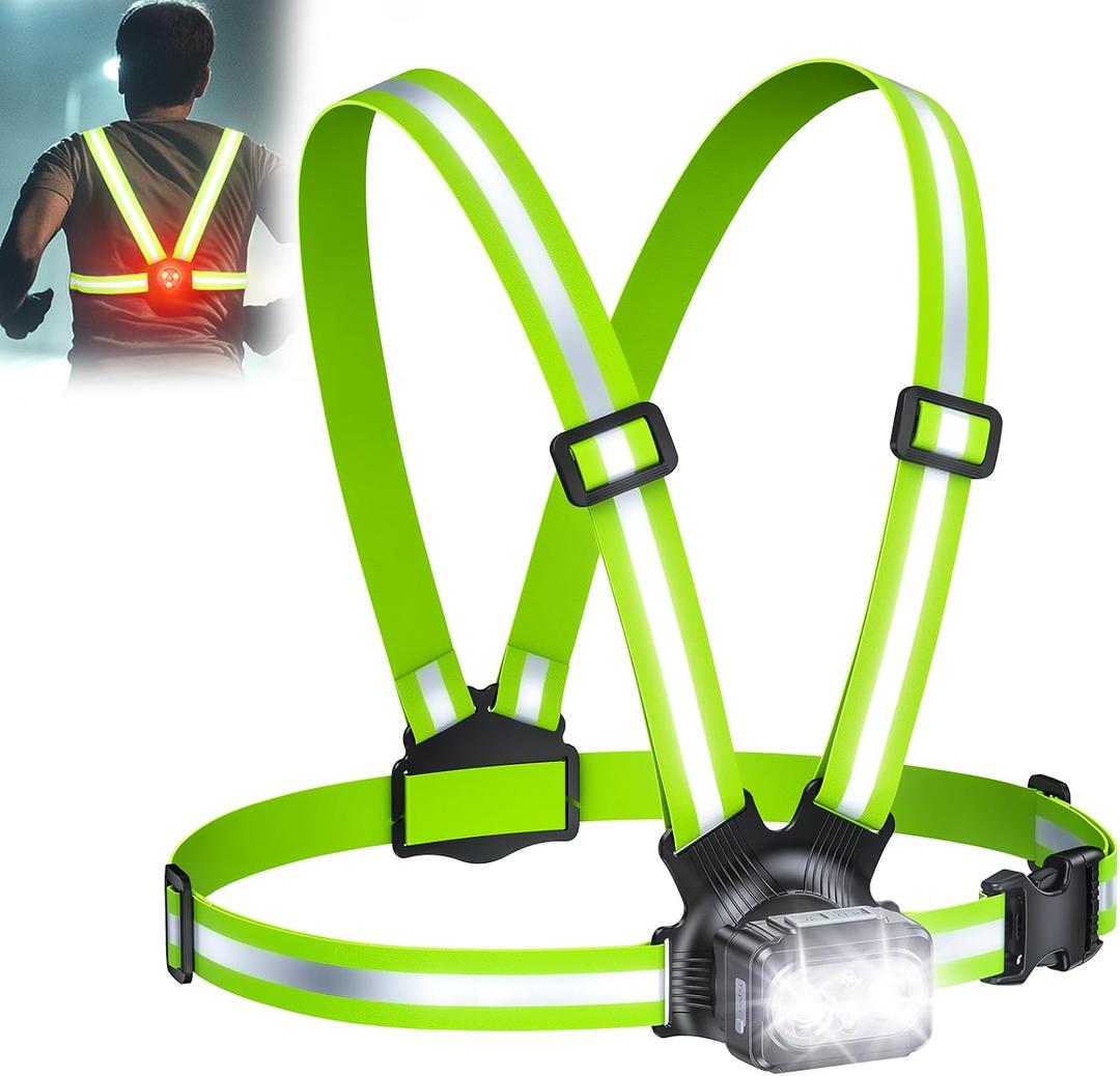 Viccux 500LM High-Visibility Running Lights for Runners, Adjustable 45 Beam & 360 Reflective Vest, IPX4 Waterproof Running Vest Light for Night Walking/Cycling/Jogging, 3.5-20Hrs Runtime