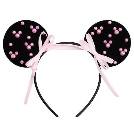 Velvet Mouse Ears Headband with Beads