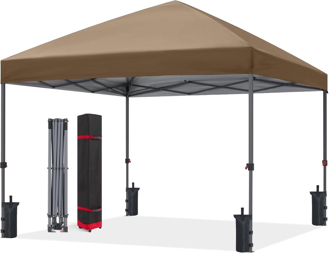 ABCCANOPY Pop Up Canopy - Outdoor Patio Portable Canopy Tent Heavy Duty for Backyard and Deck with 4 Sandbags(Khaki, 10x10)