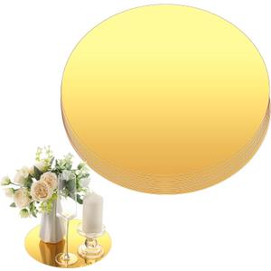 Thyle 12 Pcs 12 Inch Acrylic Round Mirror for Table Centerpieces Circle Mirror Candle Plates for Wall Wedding Table Centerpieces for Christmas Party Decor, Thickness 1 mm (Gold)