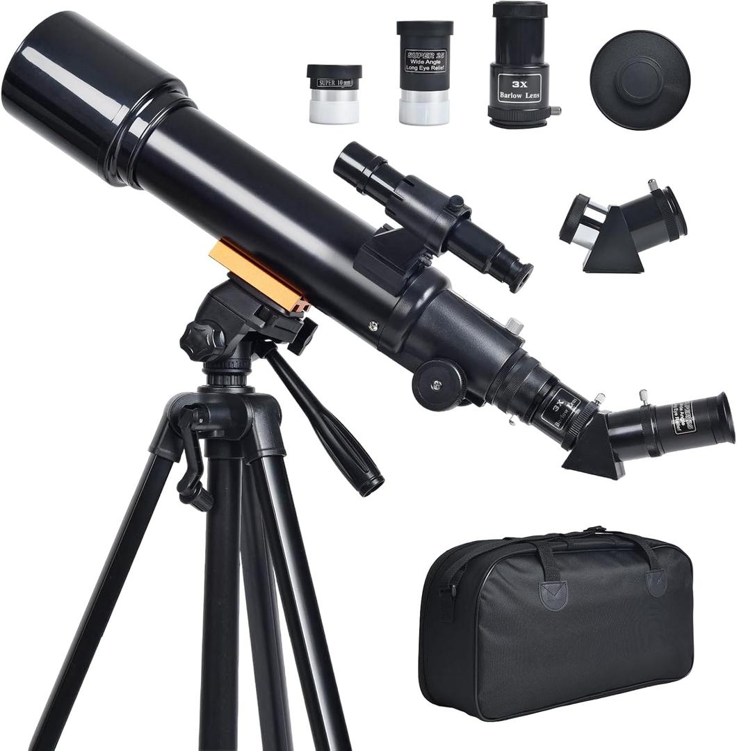 Telescope for Beginners & Kids: 70mm / 500mm Refractor (150X HD), Portable Travel Scope, Best Astronomy Gifts for Adults w/Wireless Remote, Carrying Bag. Easy Set Up