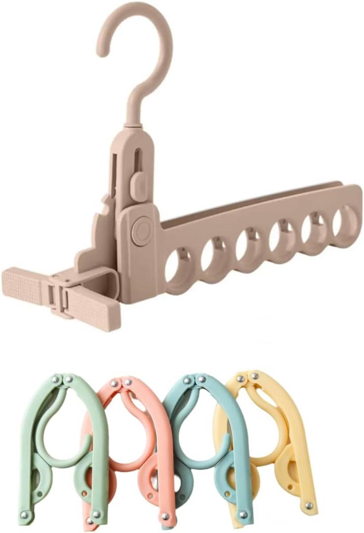 1PC Portable Folding Clothes Drying Rack with 6 Holes & 4 Foldable Travel Hangers for Bathrooms, Apartment and Outdoor Camping Travel (Lotus Pink)