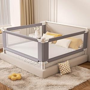 3-Piece Twin Size Bed Rail for Toddlers - Adjustable Baby Bed Rail Guard, Kids Safety Bed Rail for Twin Size Bed (74.8"x74.8"x39"-Grey) 