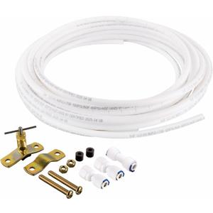 Homewerks 7252-25-14-PTC Ice Maker Supply Line and Humidifier Installation Kit 1/4-Inch x 25ft Push to Connect Poly Tube Universal Compatibility, Brass