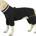 Winter Waterproof Dog Snowsuit  Full Body Outdoor Jacket with Leash Ring, Fleece Lining, Windproof Reflective 4-Leg Dog Coat for Small to Large Dogs Black XXL (XXL (Back Length 19.5"))