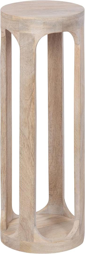 Kate and Laurel Dahl Coastal Wooden Round Drink Table, 8 x 23, Whitewash, Boho Circle Wood Accent Pedestal Table for Living Room Plant Stand or Small Bedroom Nightstand