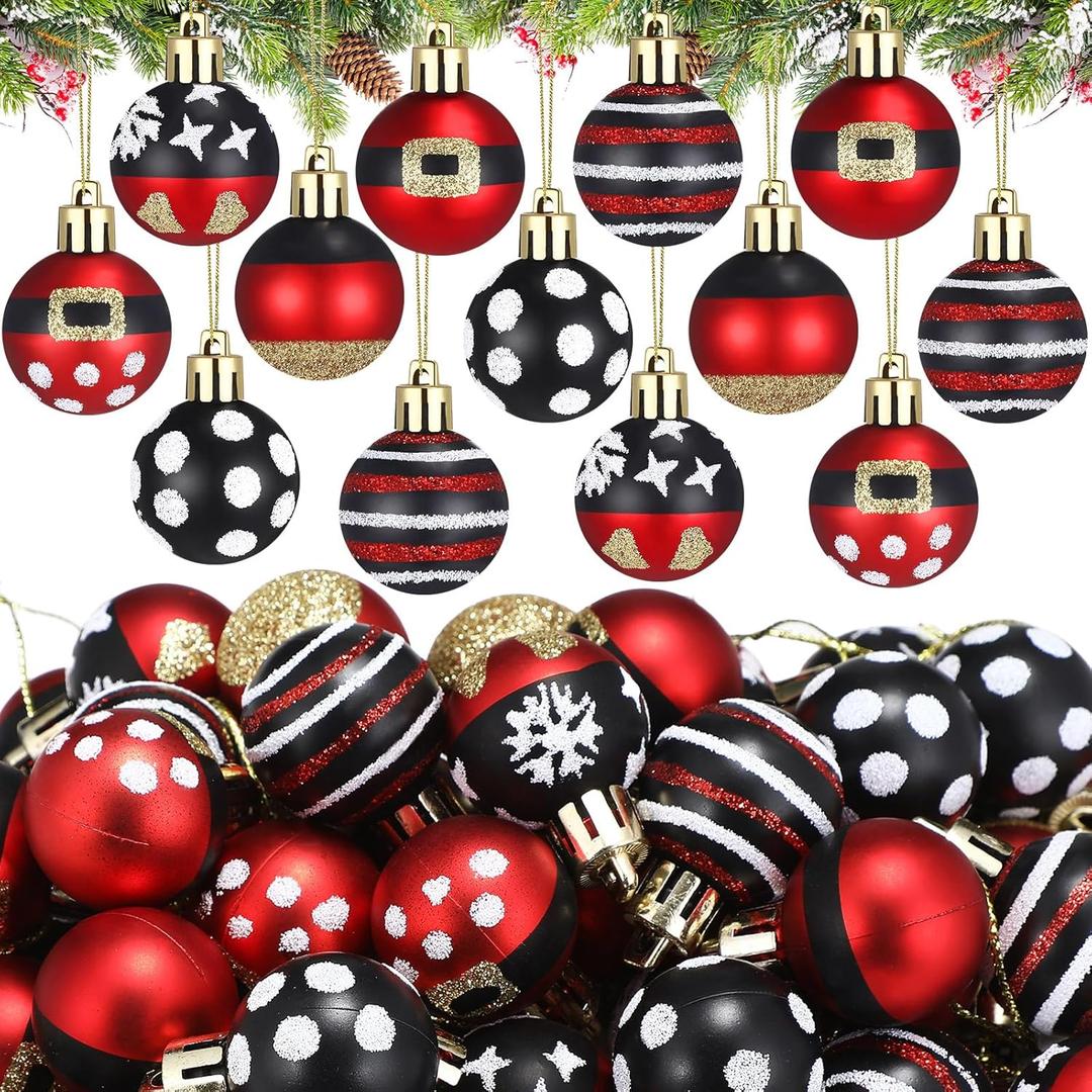Syhood 60 Pcs Mini Mouse Christmas Ball Ornaments Bulk Red Black Yellow Xmas Tree Decorations Striped Polka Dot Hanging Ornaments Small Xmas Bulbs for Christmas Tree Party Holiday Indoor Home Decor
