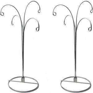 HOHIYA Ornament Display Stand 12 Inch 4-Arm Metal Holder for Christmas Ornaments Glass and Crystal Ball Decorations Art Craft Hanging Hanger Chrome Silver 2 Pack