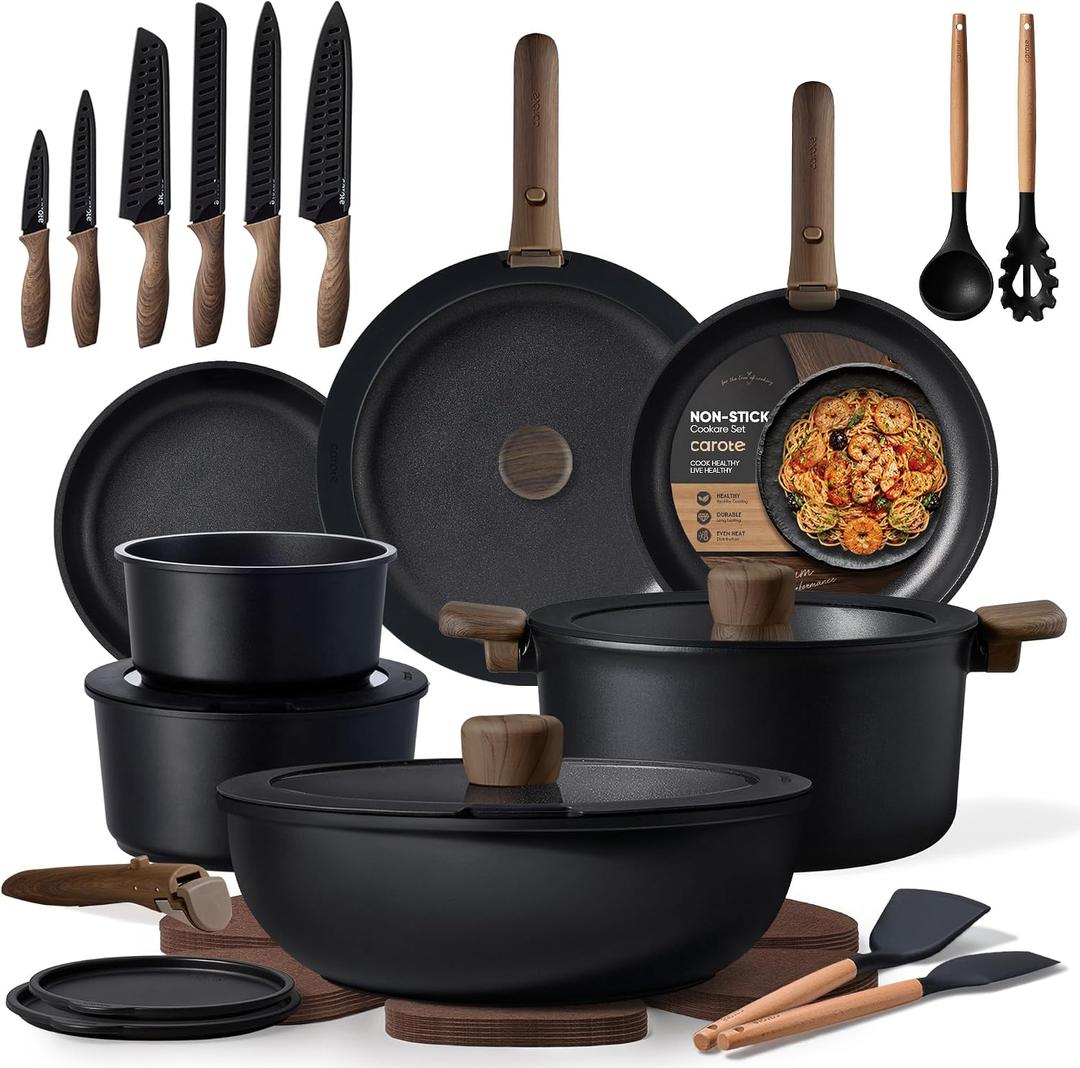 CAROTE 38pcs Pots and Pans Set Non Stick, Cookware Set Detachable Handle, 38 Piece