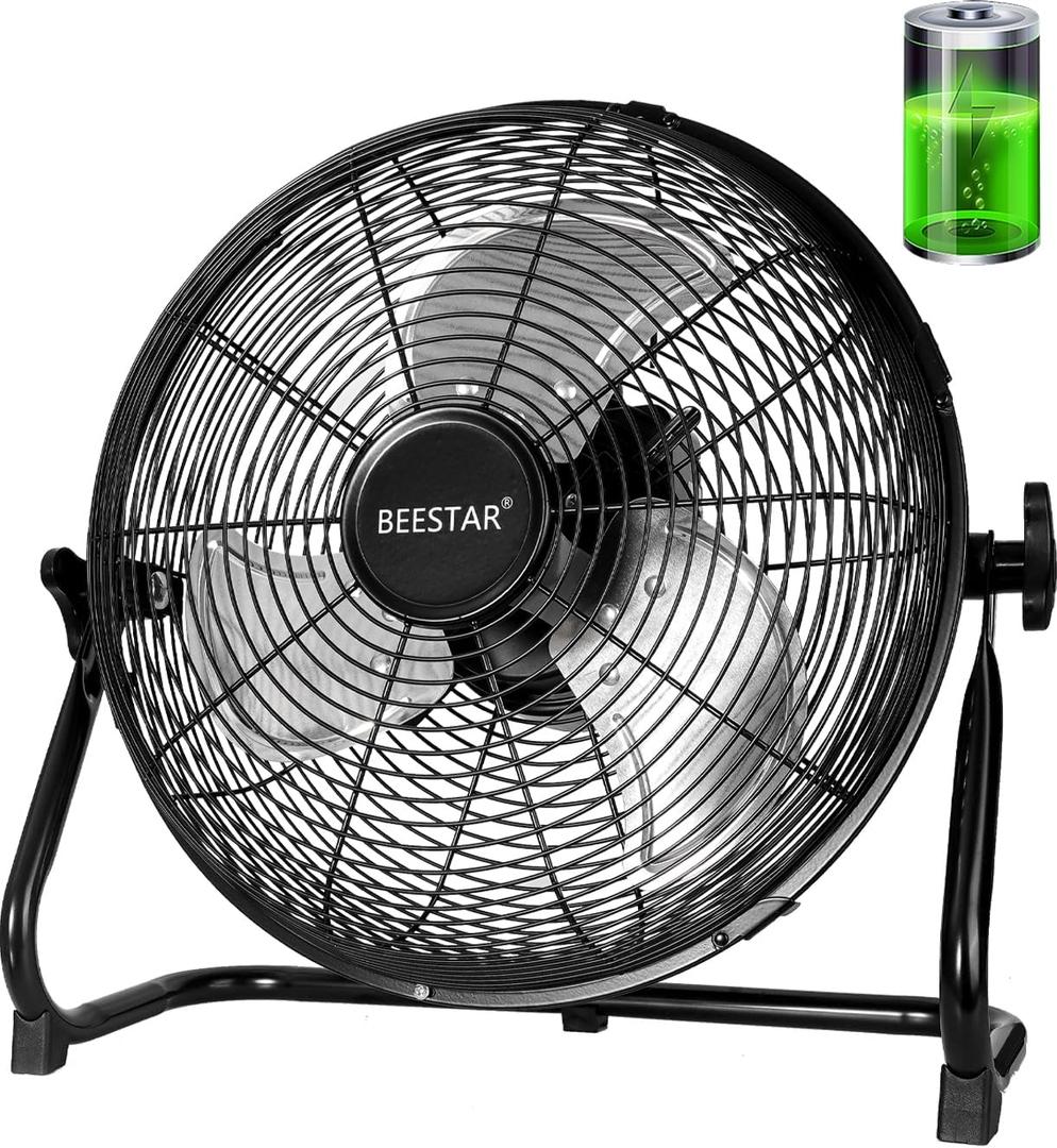 BEESTAR Rechargeable Floor Fan, 12-Speed Battery Operated, 15600mAh, 48-Hour Runtime, 360 Tilt, Metal Blade (16 INCH)