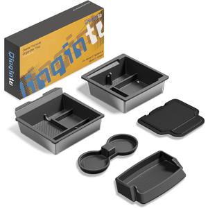 QINQINTU for Tesla Model Y Juniper(20252026) & Model 3 Highland(20242026) Center Console Organizer [Slide Smoothly & Carbon Fiber] Sunglasses Cup Holder for Tesla Model 3 Model Y Accessories Black