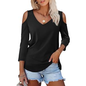 Amoretu Women's Short Sleeve Shirts Cold Shoulder Tops V Neck Blouse Tunic Shirts (Large) Amoretu Women's Short Sleeve Shirts Cold Shoulder Tops V Neck Blouse Tunic Shirts (Large)