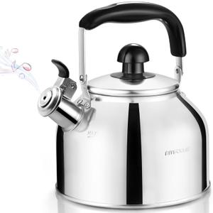 AMFOCUS Tea Kettle Stovetop, Whistling Tea Kettle Pots for Stove Top, 2.64 QT Food Grade Stainless Steel Teakettle Teapot with Cool Grip Folding Handle, Hot Water boiler for Tea, Milk, Coffee