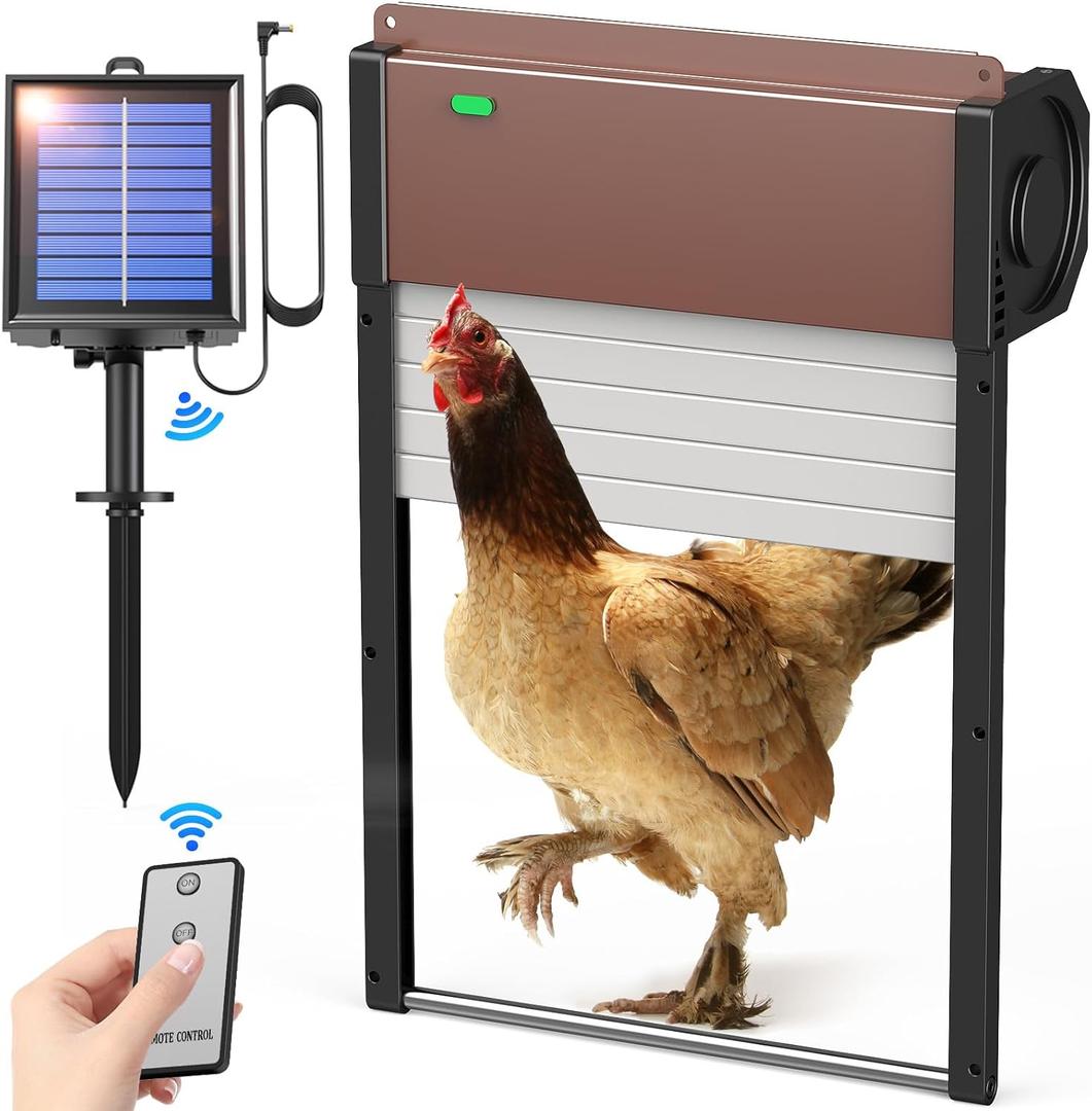 CHAMUTY Automatic Chicken Coop Door Solar - Powered Auto Chicken Door Opener, Timer/Light Sensor Modes for Safe and Convenient Chicken Keeping with Intelligent Obstacle Sensors