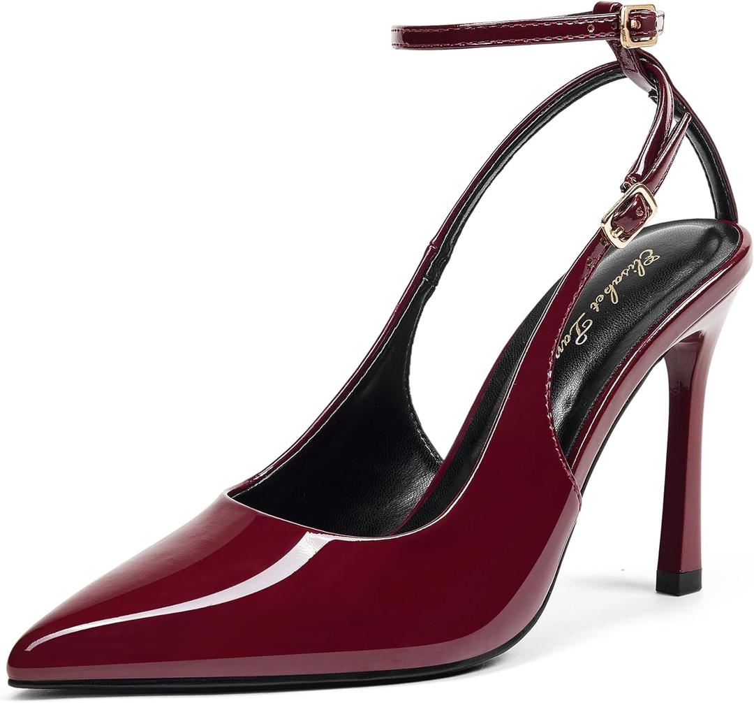 Elisabet Tang Cute Women's 10cm Double Adjustable Ankle Strap Heeled Pumps, Sexy 4Inch Pointed Toe Slingback Stiletto Heels for Elegant Formal Wear, 8.5