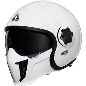 TRIANGLE Full Face Motorcycle Helmets,Off-Road Motocross Helmet for Men & Women,Dual Visor with Internal Tinted Sunshield,Open Face 3/4 Adult Racing Helmet DOT Approved(White,M)