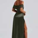 Memoriesea Women's Elegant Off Shoulder High Split Bodycon Evening Wedding Maxi Dress (Green, M)