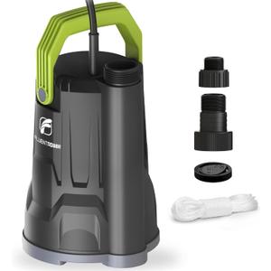 FLUENTPOWER Sump Pump, 1/2HP Submersible Water Pump, 2500GPH Utility Pump Manual Control for Swimming Pool Garden Pond Basement Draining, with 16.4Ft Cord, Adapters, Check Valve and Rope