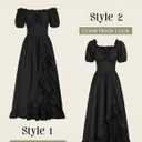Scarlet Darkness Renaissance Dress Women Cottagecore Corset Dress Ruffle Maxi Dress with Pockets (Black, S)
