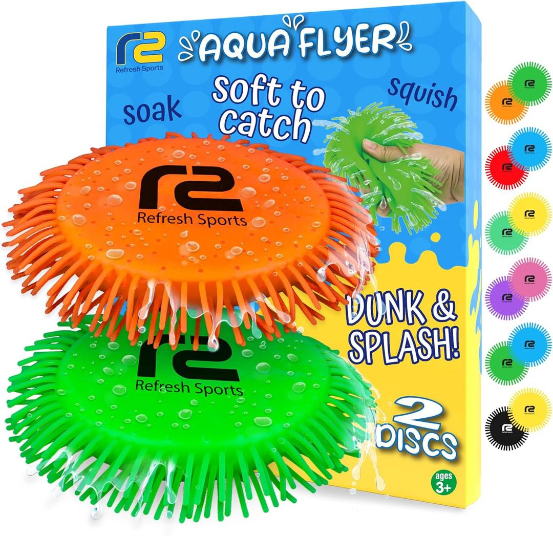 Water Flying Discs for Kids: Soft Sports Disc 2 Pack - Soaks The Target On Impact - Best Swimming Pool Toys & Beach Water Toys - Fun Toy Outdoor Games - Birthday Gifts for Boys & Girls All Ages (Green & Orange)