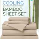 100% Rayon Derived From Bamboo - Bamboo Sheets Split King Size - Cooling Sheets for Split King - Ultra Soft Hotel Luxury Bedding - 1 Flat & 2 Fitted & 2 Pillowcases with 18 Inch Deep Pockets - Wheat