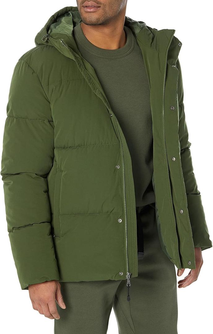 Amazon Essentials Mens Mid-Length Hooded Puffer Coat (in Big & Tall) (X-Small, Dark Olive)