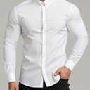 Men's Stretch Wrinkle-Resistant Solid Color Long Sleeve Dress Shirt  Slim Fit Casual Button Down Shirt (Large, White)