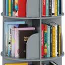 SpaceAid 3 Tier Rotating Bookshelf Tower, Spinning Bookcase Lazy Susan, Revolving 360 Book Shelf Storage Round Carousel, Vertical Rotate Turning Spiral Corner Organizer, Gray