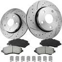 Front Brake Kit, Drilled & Slotted Brake Rotors and Pads Compatible with 2007-2017 Jeep Wrangler, 2018 JK, 302mm(11.9in) Brake Disc