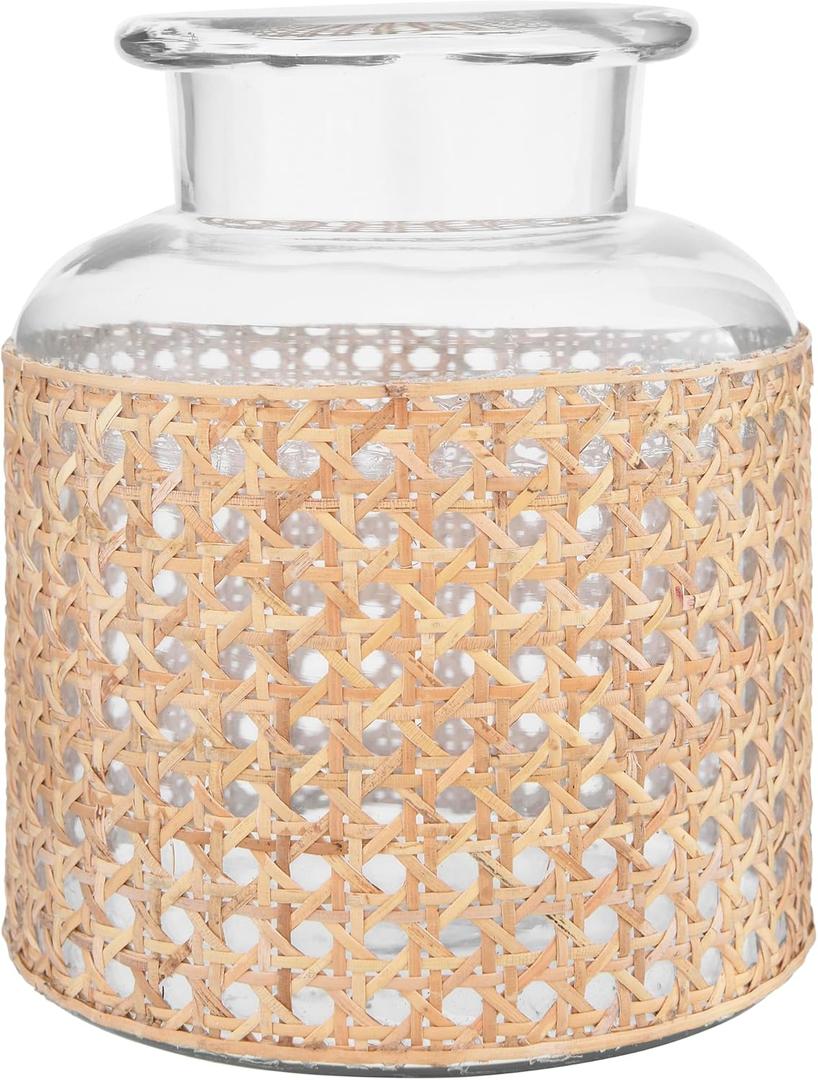 Bloomingville 8"H Glass Vase with Decorative Cane Sleeve