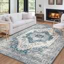 FairOnly Washable Area Rug 9x12 Large Boho Rug Vintage Floral Area Rug Non-Slip Rug Non-Shedding Stain Resistant Rugs Boho Floral Large Carpet for Dining Room Nursery Home Office Decor (Grey)