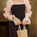 BEAUDRM Girl's Dress Bow Ruffle Sheer Mesh Puff Long Sleeve Dresses Party Formal Short Dresses Size 8-12