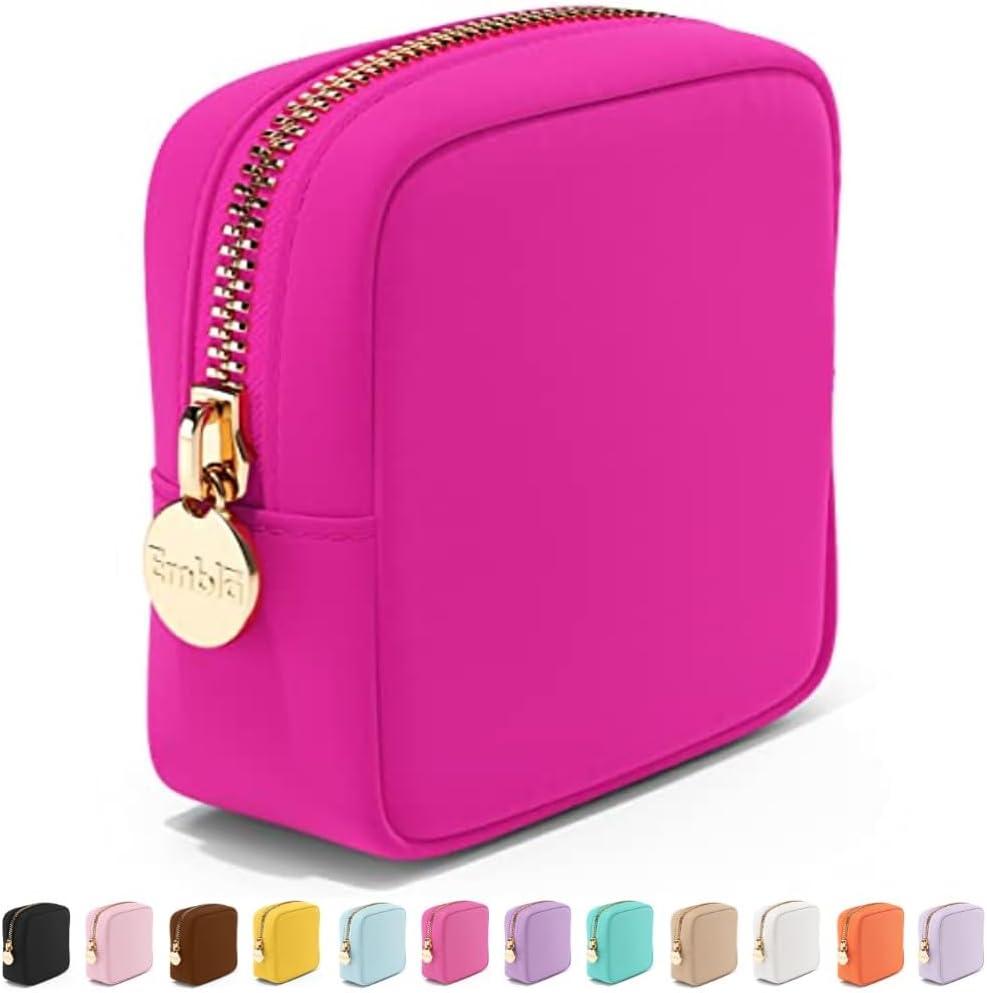 Embla Makeup Bag Travel Cosmetics Pouch and Toiletry Bag, Nylon Zipper Pouch Purse, Cute Make Up Organizer Storage Tote for Women Girls, Waterproof Travel Skincare Case, Small Makeup Bags, Fuchsia (Mini)