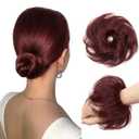 Human Hair Ponytail Fluffy Fake Hair Ponytail #99J Wine Red Elastic Bun Scrunchies 100% Real Hairpieces for Women Wavy Curly Durable Bun Extension (#99J Wine Red)