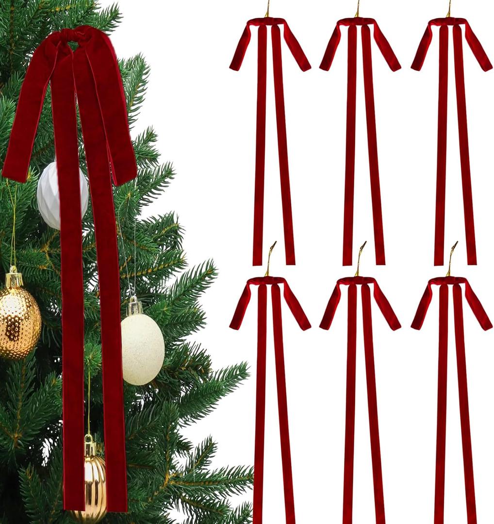 6 Pcs Large Velvet Bow Christmas Bows 24x16 Inch Rustic Velvet Gift Bows Vintage Tree Topper Bow for Christmas (Red)