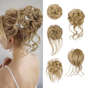 5 PCS Messy Bun Hair Piece for Women Scrunchies Ponytail Extension with Elastic Rubber Band Hair Pieces for Updos Fake Hair Buns Hairpieces Accessories Set for WomenGolden Brown (27/86#)