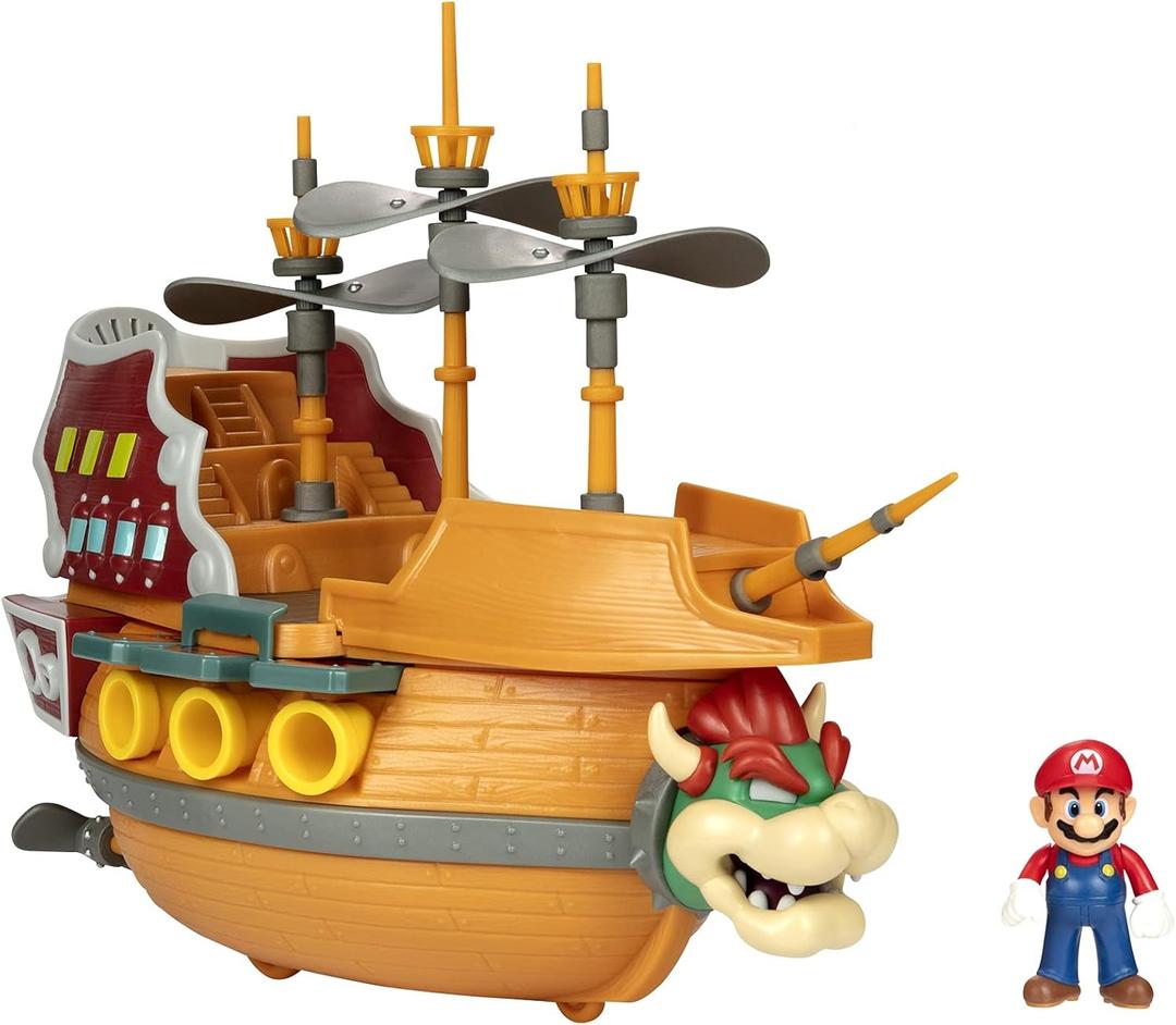 Super Mario Deluxe Bowser's Air Ship Playset with Mario Action Figure  Authentic in-Game Sounds & Spinning Propellers