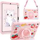 Case for iPad A16 11th Generation 2025 10th Generation Case 2022 for Kids Girls with 360 Degree Kickstand Shoulder Strap Pink Heavy Duty Shockproof Protective iPad 11 inch 10.9 inch Cover