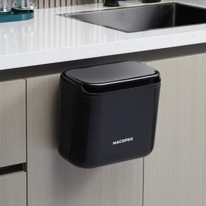 Hanging Small Trash Can with Lid Under Sink for Kitchen, Food Waste Bin for Countertop Compost Bin with Lid, Wall Mount Mountable Garbage Can for Bathroom, RV, 6.8L/1.8 Gal (Black)