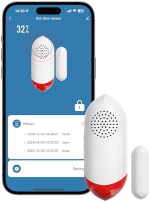 PILSAMAS Smart WiFi Freezer Refrigerator Door Alarm with APP Alerts, No Subscription Fee, 0-60s Delay, Scheduled Arm/Disarm, 0-120dB Adjustable Siren with Light for Fridge/Home/Commercial