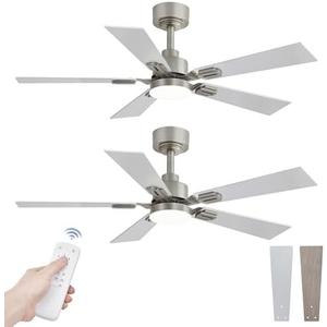 Fanbulous 2 Pack of 42 Ceiling Fans with Lights and Remote, Modern Low Profile Ceiling Fans with Dimmable 3CCT Quiet DC Motor, Reversible Celing Fan with 6-Speeds Timer for Bedroom, Nickel