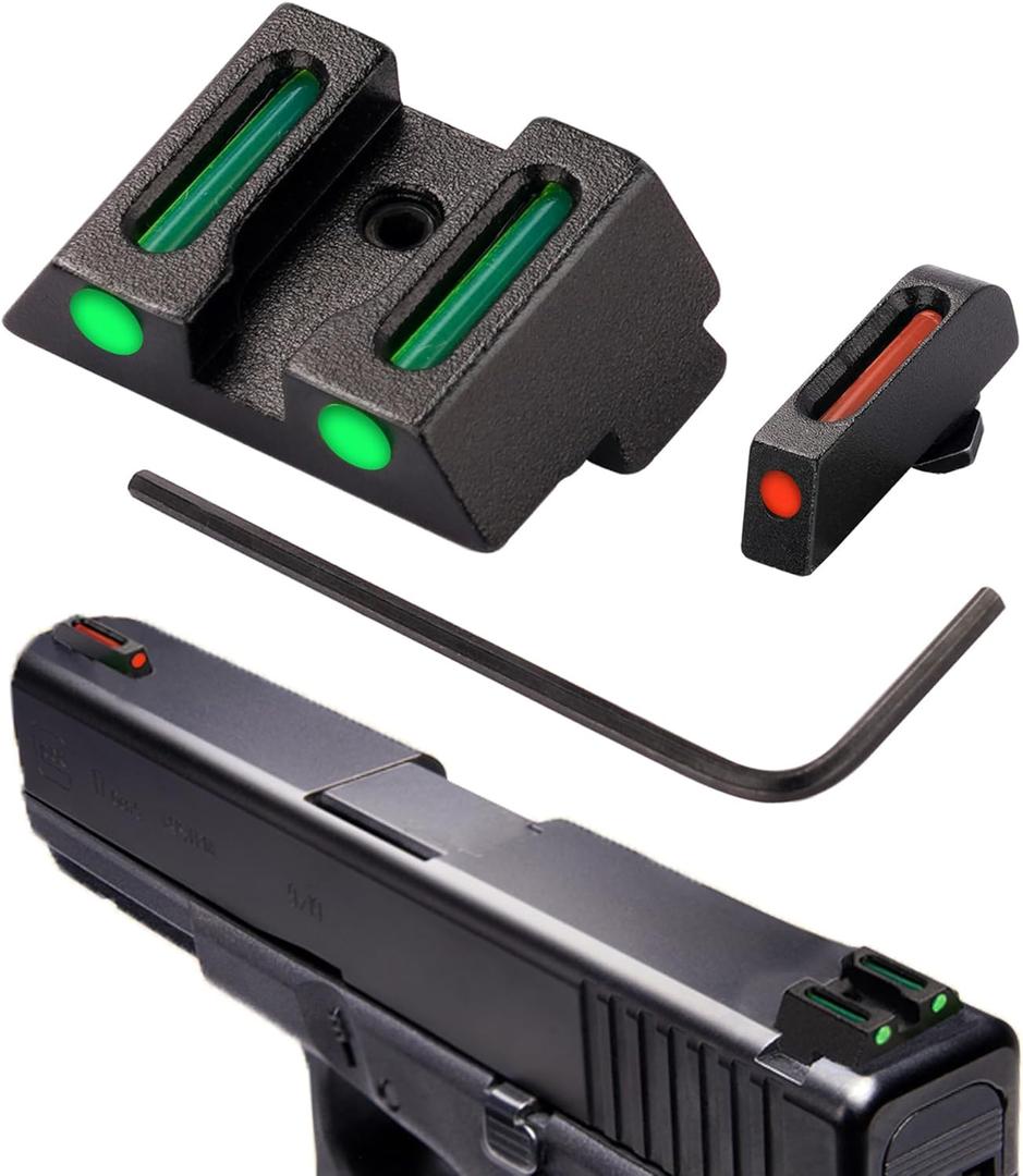 No-Tritium Fiber Optic Sights for Glock 17, 17L, 19, 22, 23, 24, 26, 27, 33, 34, 35, 38, 39 - Red/Green Dot Fiber Optic Sights for Glock