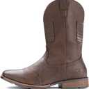 IUV Cowboy Boots For Men Wide Western Boot Traditional American Flag Retro Square Toe Country Work Boots, 12.5, Dark Brown
