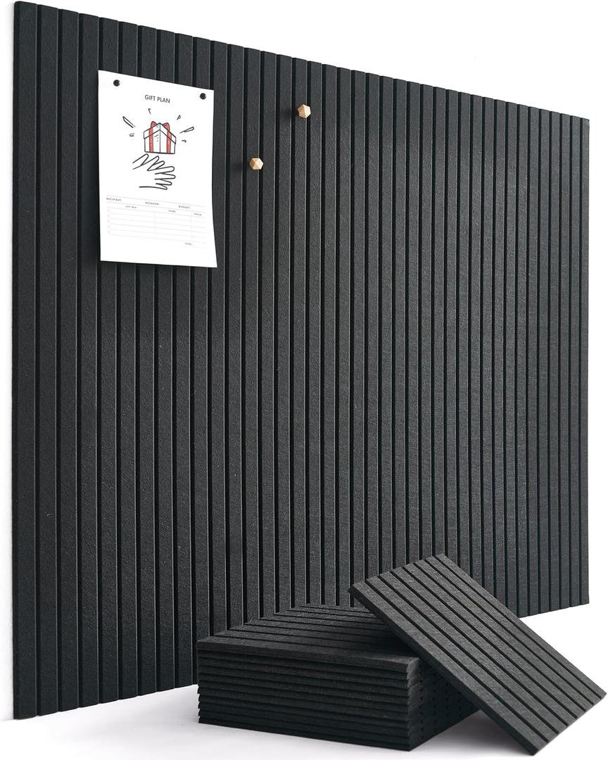 VIVELDA Large Bulletin Board 48"x36" - Office Wall Organizer to Replace your Old Cork Boards for Walls for Office Decor - 12-pack Felt Wall Panels for Use in Home Office Decor, Classroom Decor (Black)