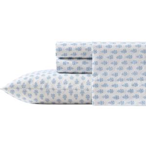 Laura Ashley - Queen Bed Sheets, Crisp & Cooling Sheets w/a Naturally Smooth Cotton Percale Lightweight Feel - Matching Pillowcases & Deep Pocket Fitted Sheet (Francesca Blue)