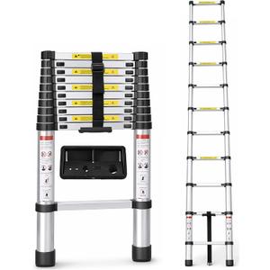 10.5 FT Telescoping Ladder Aluminum Lightweight Extension Ladder | Heavy Duty 300lbs Max Capacity, Multi-Purpose Collapsible Retractable Ladder for Home, RV, Attic or Outdoor Work