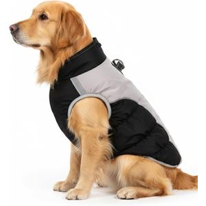 AURUZA Dog Coat, Warm Dog Winter Coat Waterproof Small Dogs Jacket with Harness Built Reflective Pet Vest with Zipper for Medium Dogs Windproof Pet Fleece Puffer Vest Snow Jacket for Cold Weather (XX-Large, Black.)