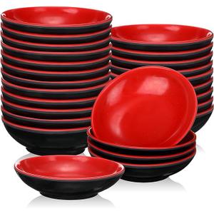 Hushee 25 Pcs Soy Sauce Dishes 4 oz Dipping Bowls Bulk Dipping Sauce Cups Serving Plate Set Black Red Side Small Dish Pinch Bowls for Sushi Ketchup Olive Oil Appetizer Condiment BBQ Desserts(Round)